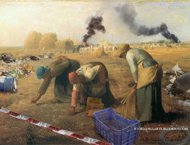 fotomontaggi di dipinti famosi-Le spigolatrici della Terra dei fuochi-Jean Francois Millet