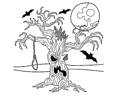 Dibujo de arbol dia de Halloween para colorear