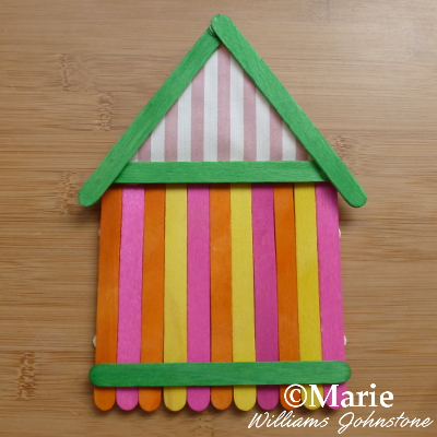 yellow, orange, pink, green beach hut hanging craft