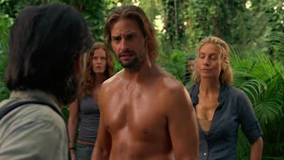 Josh Holloway as Sawyer looking for his lost shirt