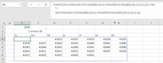 Calendarios en Excel. Fórmulas desbordadas