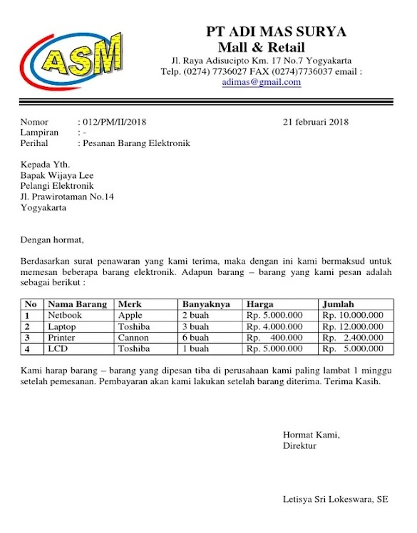 Contoh Surat Penawaran Dan Pesanan Barang : 10 Contoh Surat Pesanan Barang Elektronik Kantor Atk Dan Rumah / Kami sangat yakin apabila saudara 3.