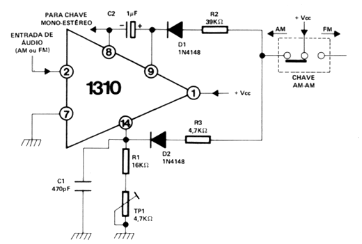 Utilização de uma chave para comutação AM-FM, associada ao "1310".