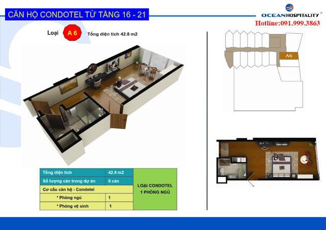 Starcity Nha Trang, mặt bằng tầng 16-21, căn hộ A6