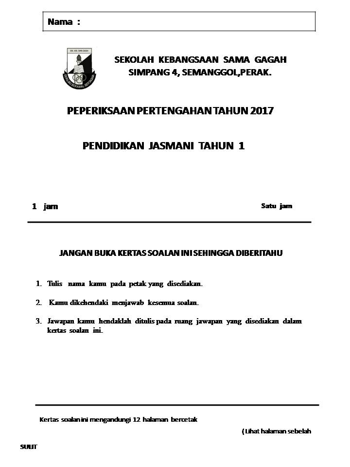 Bicara kehidupan: Soalan Pendidikan Jasmani Tahun 1