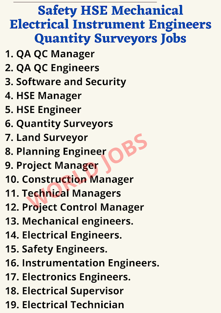 Safety HSE Mechanical Electrical Instrument Engineers Quantity Surveyors Jobs