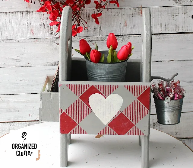 DIY One Piece Valentine's Day Decor From Thrifted Finds #valentinesday #oldsignstencils #buffalocheck #upcycle #repurpose #thriftshopmakeover