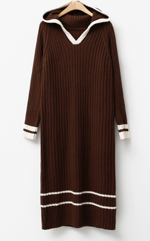 Contrast Knit Hoodie Dress