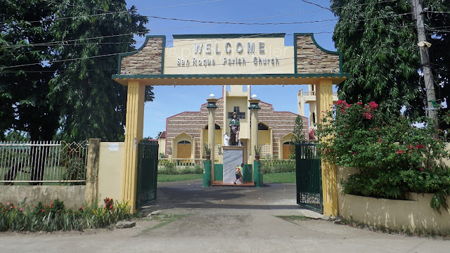 close up street view of the gate to San Roque Parish Church in San Roque Northern Samar