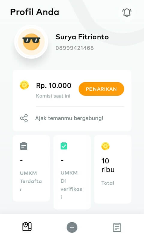 Untuk mengecek saldo, melakukan penarikan, melihat link refferal, dan mengedit profil, silahkan pilih menu yang berada di pojok kiri bawah.