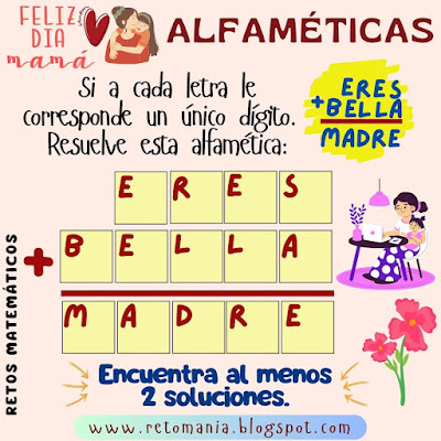 Alfaméticas, Criptoaritmética, Criptosuma, Criptograma, Juego de Palabras, Juego de letras, Suma de letras, Suma de palabras, Alfametika, Alfametik, Día de las madres, Día de mamá