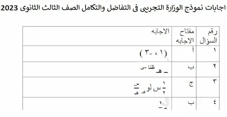 اجابات نموذج الوزارة التجريبى فى التفاضل والتكامل الصف الثالث الثانوى 2023