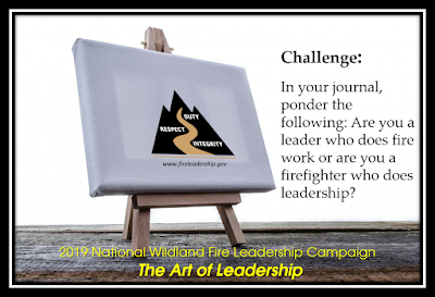 easel and canvas with WFLDP logo (Challenge #17: Art of Leadership In your journal, ponder the following: Are you a leader who does fire work or are you a firefighter who does leadership?)