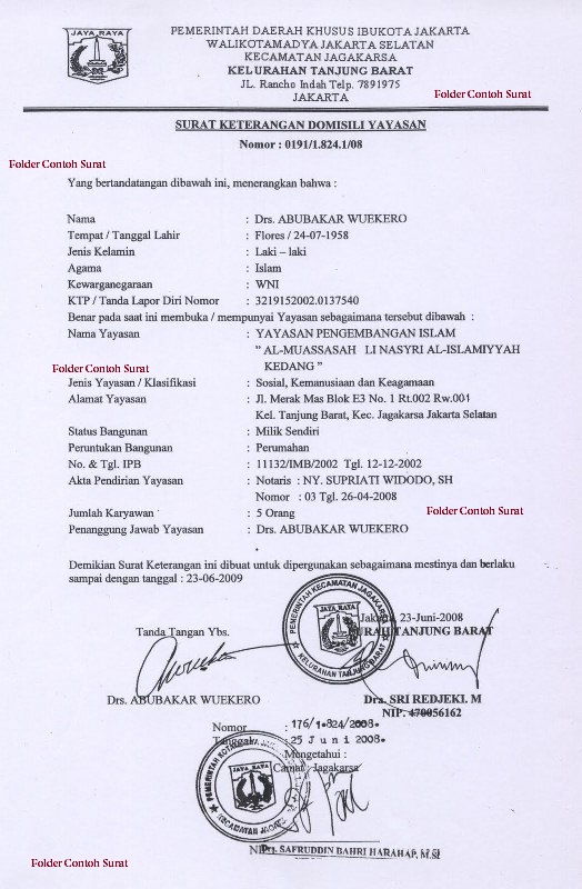 Contoh Surat Keterangan Domisili Yayasan  Folder Contoh Surat