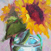Sunflower in Jar, Contemporary Floral Oil Painting by Arizona Artist Amy Whitehouse