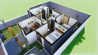 Denah Rumah minimalis 3 Kamar Tidur 1 lantai