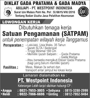 PT.WESTPOINT SECURITY INDONESIA Lowongan Kerja SATPAM di Lampung April 2018