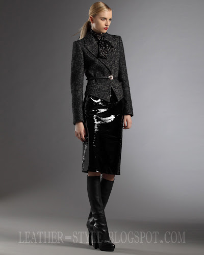 jacket, nappa leather boots, patent leather skirt, Gucci, collection, leather style