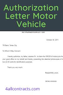 Authorization Letter Motor Vehicle - Sample doc template | Car