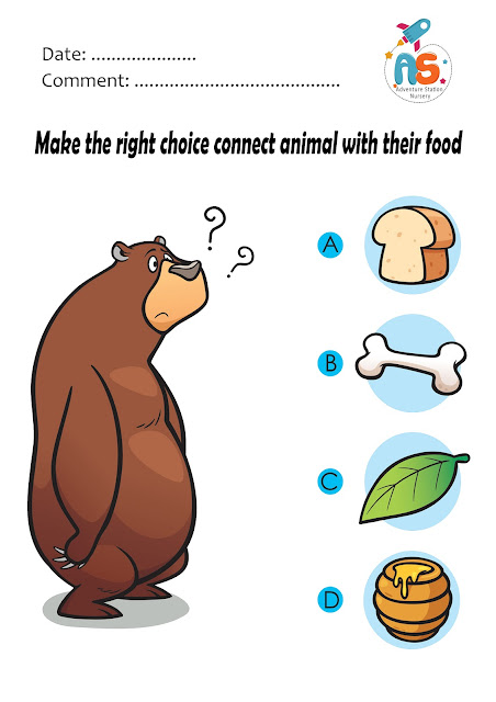 اوراق عمل عن طعام الحيوانات للاطفال