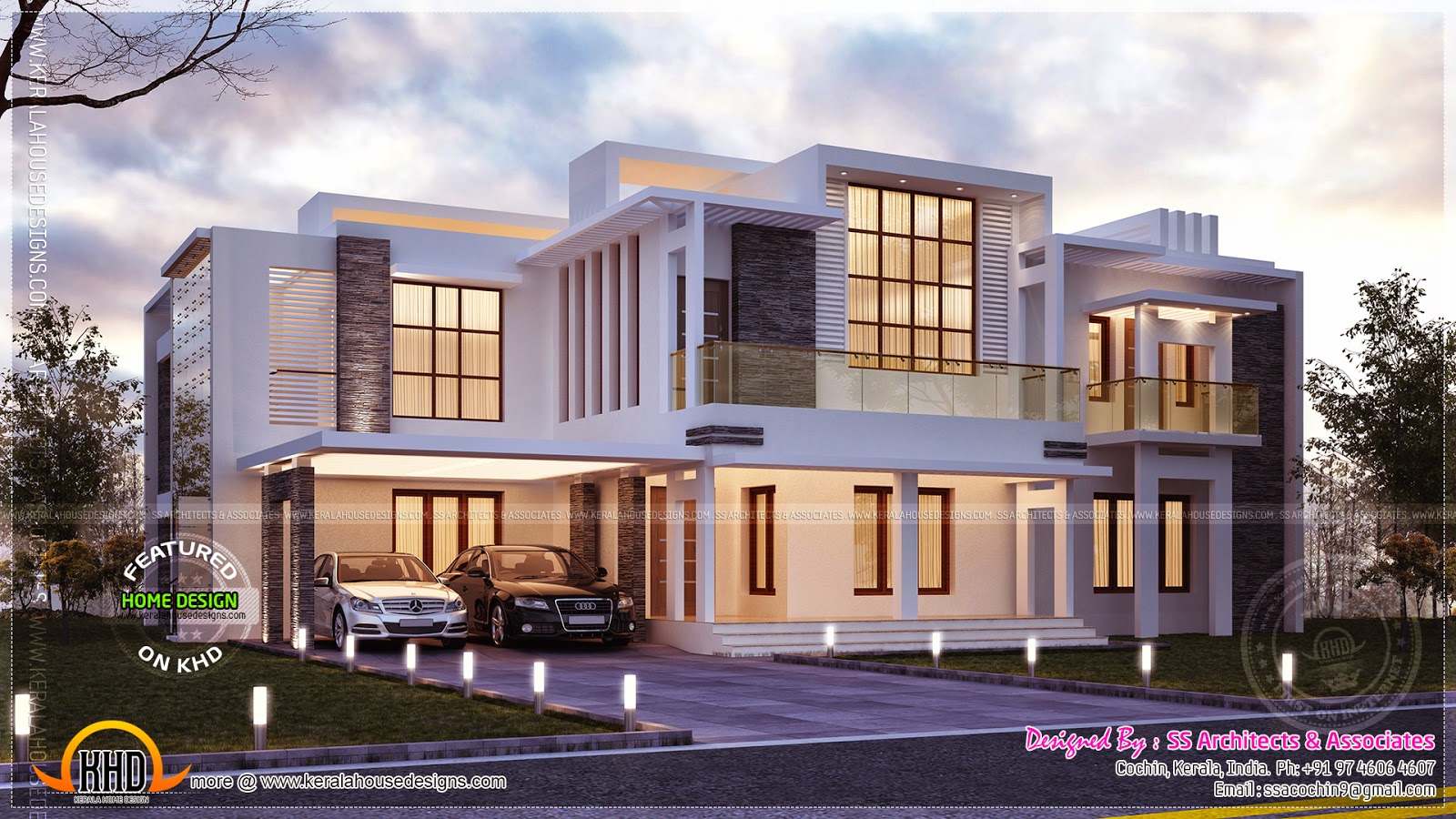 Contemporary night view villa - Kerala home design and floor plans