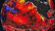 The picture shows a satellite image of the Earth, which shows a large area of the ocean with an abnormally high temperature. This area, known as the "warm spot", is located in the northern part of the Pacific Ocean and is comparable in size to the continental United States.