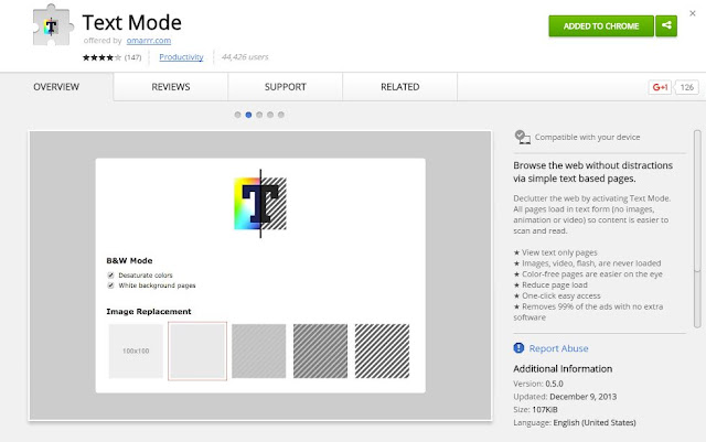 Langkah 1: Pertama silahkan install ekstensi "Text Mode" untuk Chrome.