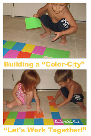 young children design with color, foam cards, twins