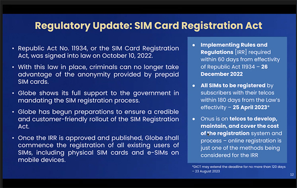 Globe Profits, Globe Telecom financial report, Ernest Cu, data usage, SIM Card registration Act