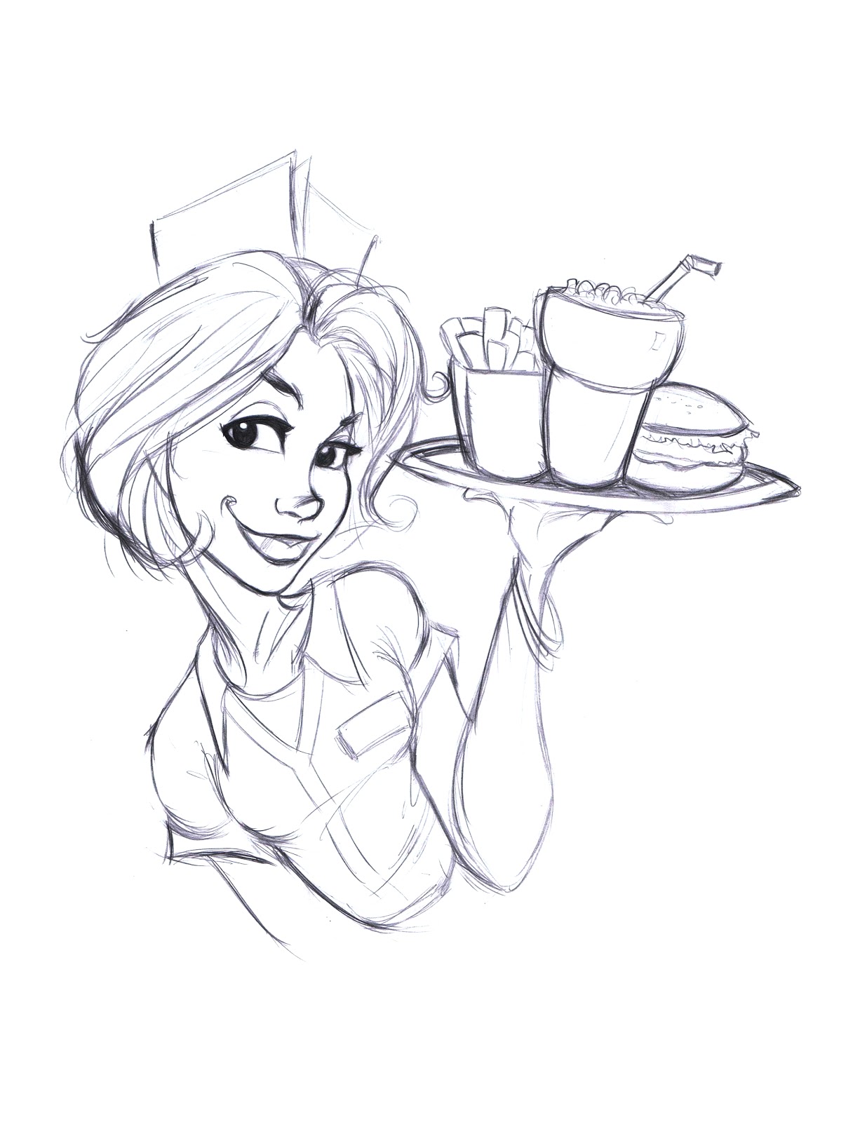 TALI'S DINER: Waitress sketch and colors