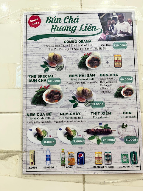 Bún chả Hương Liên ("Obama Bun Cha") menu and prices