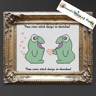 free monster cross stitch pattern featuring two kawaii monsters in love