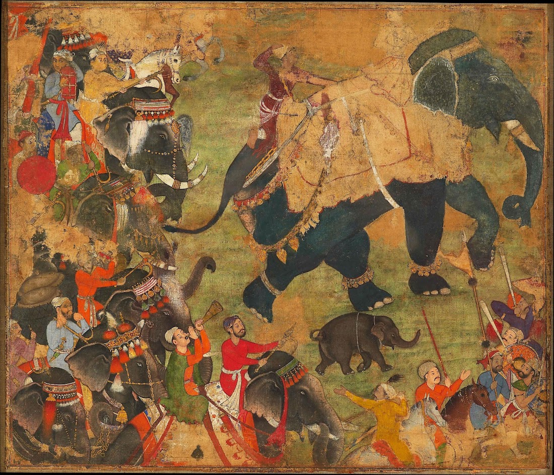 A Mughal Prince (Probably Akbar) Riding an Elephant in Procession - c1570