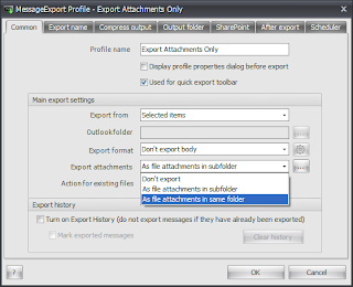 MessageExport add-on common settings tab.