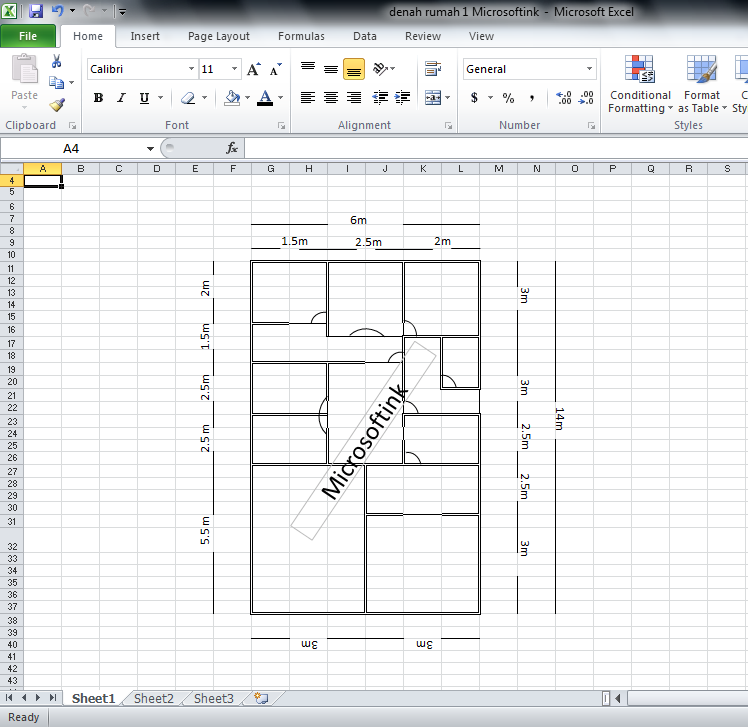  Membuat  Denah  Rumah  dengan  Microsoft  Excel  Microsoftink