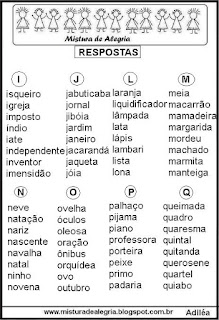 Fichas de leituras e escritas, respostas