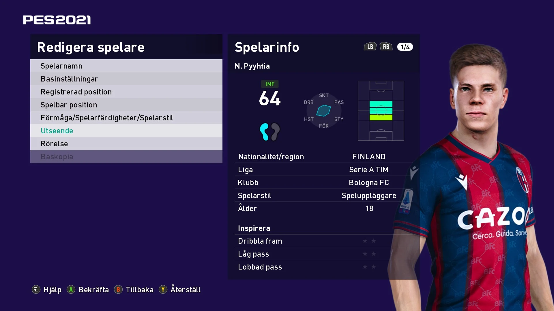 pes 2021 Niklas Pyyhtiä (Bologna FC) Face