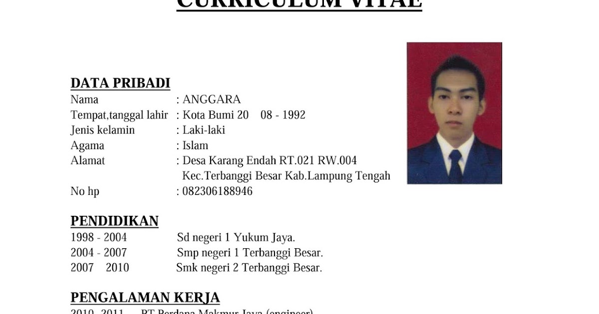 CuplikanBerbagi: CONTOH CURRICULUM VITAE ATAU DAFTAR RIWAYAT HIDUP ...