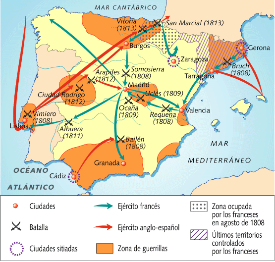 Resultado de imagen de mapa de la guerra de la independencia española