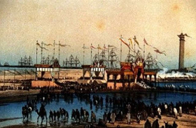 السلطان عبد العزيز الأول و افتتاح قناة السويس في مدينة بور سعيد سنة 1869
