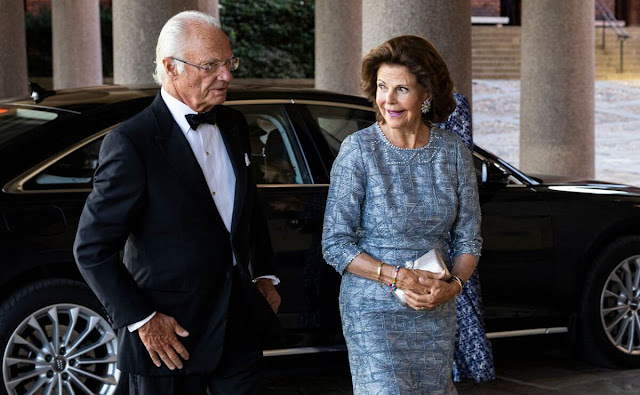 Hydrologist Andrea Rinaldo wins Stockholm Water Prize 2023. Queen Silvia wore a grey sequin gown and flower earrings