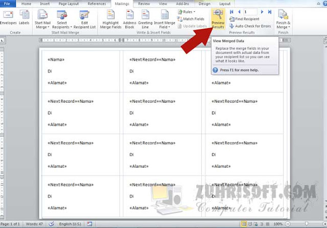 cara print label undangan 103 dengan ms. Word