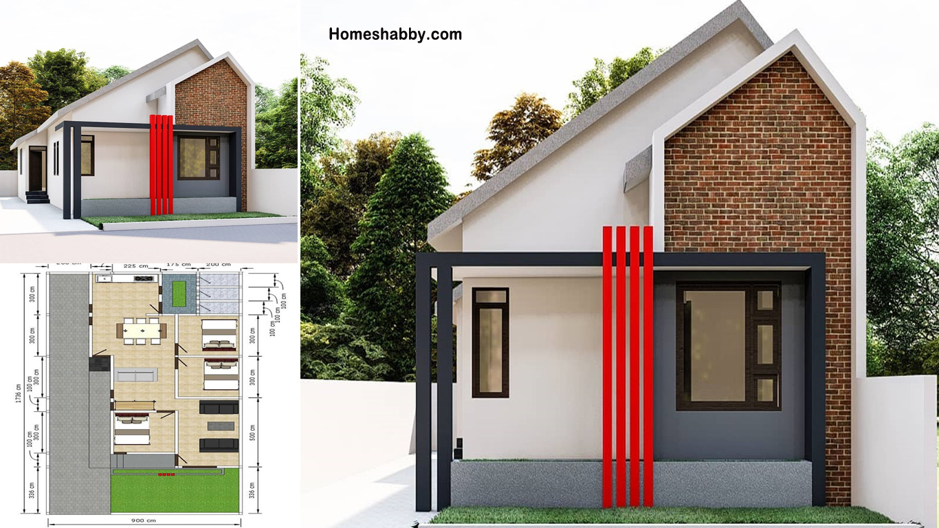 Desain Dan Denah Rumah Ukuran 8 X 14 M Dengan 3 Kamar Tidur Serta Halaman Yang Luas Dan Pintu Samping Homeshabbycom Design Home Plans