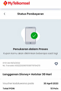 Reedem 10 poin Telkomsel dengan gratis berlangganan Disneyplus Hotstar Sebulan