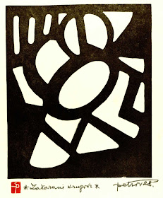 Serbian abstract black and white linocut print