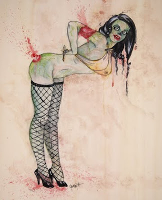 Zombie Pinup is 18x24 watercolor The original is sold but 8x10 prints 