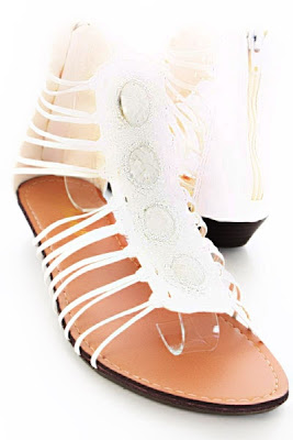 White Faux Leather Strappy Gemstone Flat Sandals