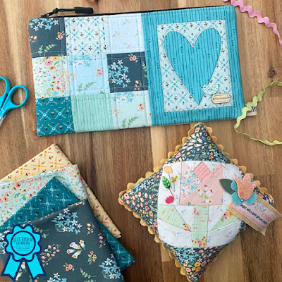 Hollyhock Lane Mini Quilt, Pincushion and Zippered Pouch ©Copyright 2023 Belinda Karls-Nace/Blue Ribbon Designs, LLC http://www.blueribbondesigns.blogspot.com