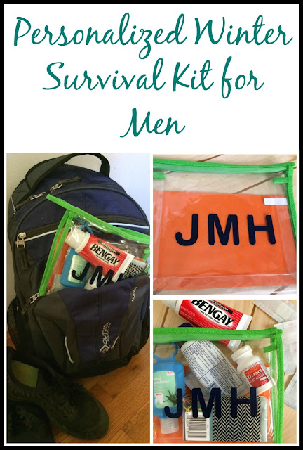 Make your favorite guy a winter survival kit and personalize it by adding their initials to it, using adhesive vinyl. 