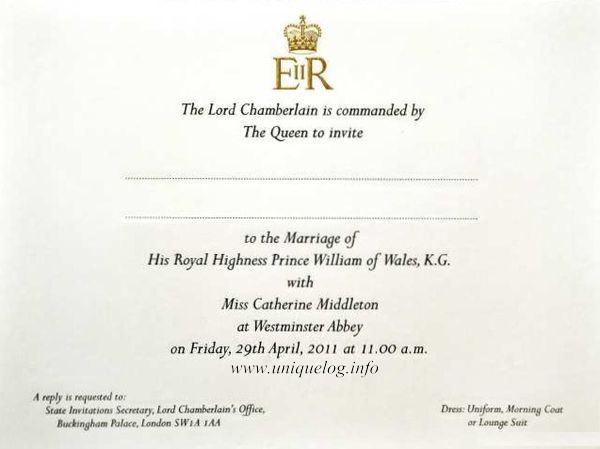 william and kate wedding invitation. Prince William and Kate